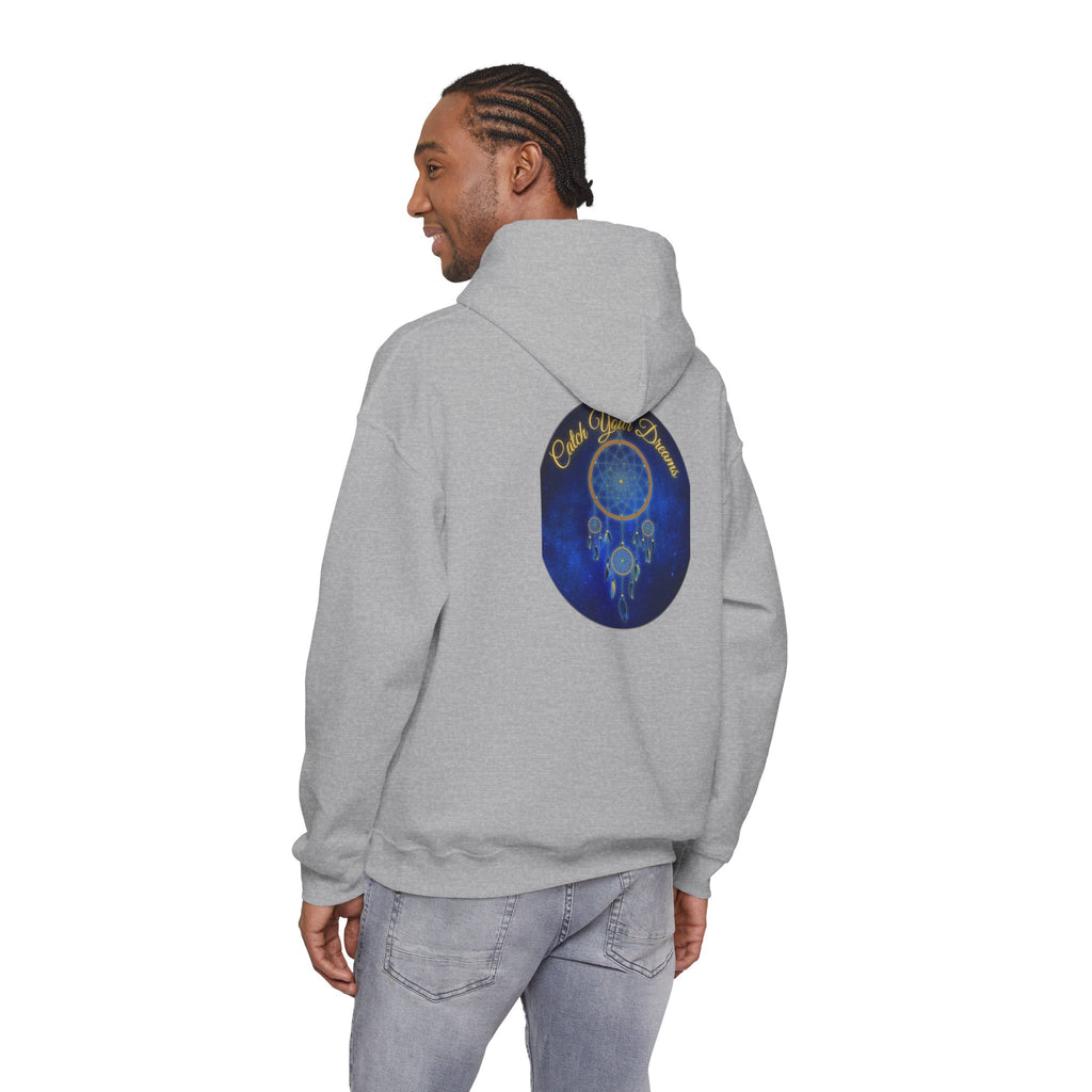 Catch Your Dream – Dreamcatcher Back Print Hooded Sweatshirt, Inspirational and Motivational Apparel, Gift for Dreamers, Creative Expression Wear