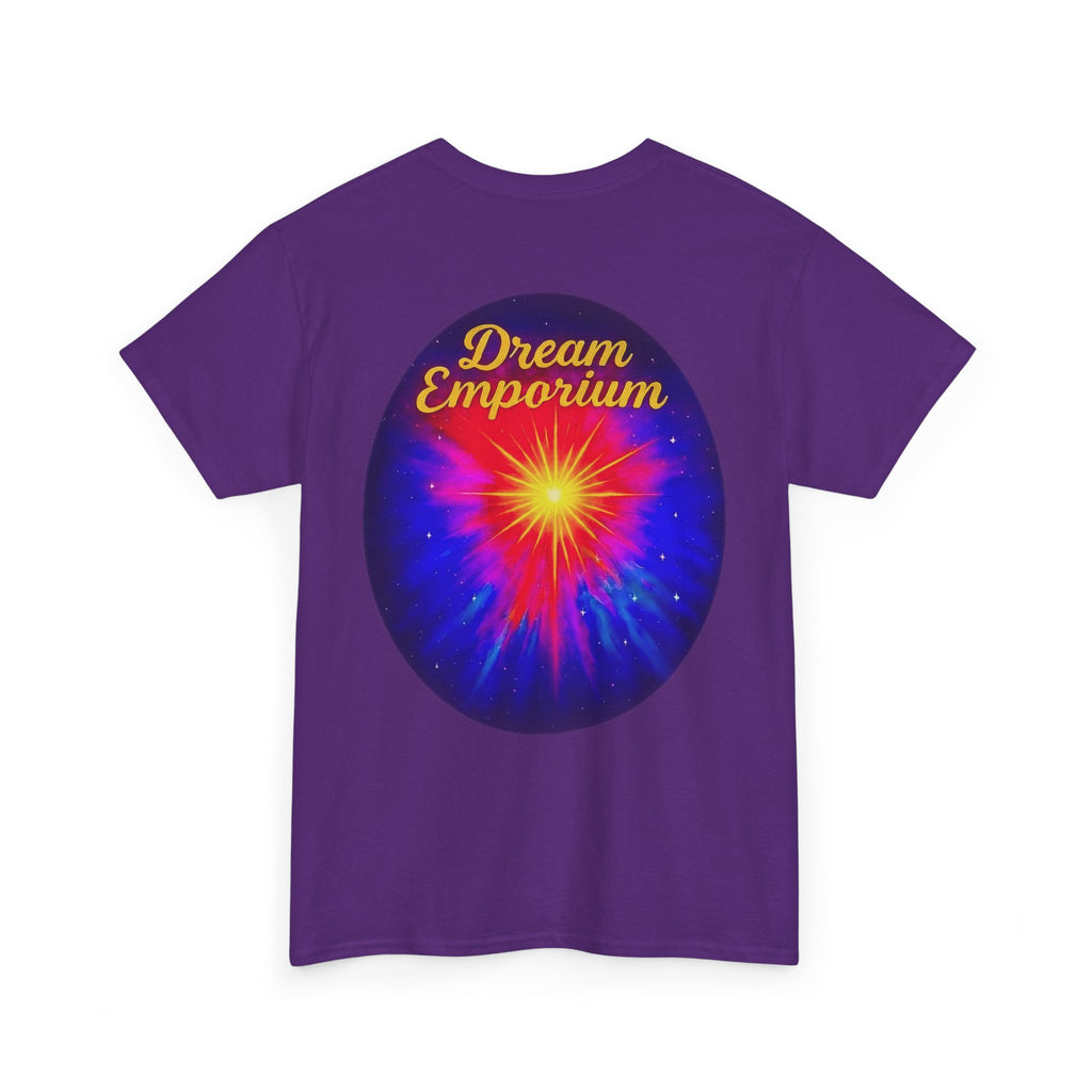 Dream Emporium – Back Printed Radiant Starburst Heavy Blend™ Cotton Tee,Inspirational and Motivational Apparel, Gift for Dreamers, Creative Expression Wear