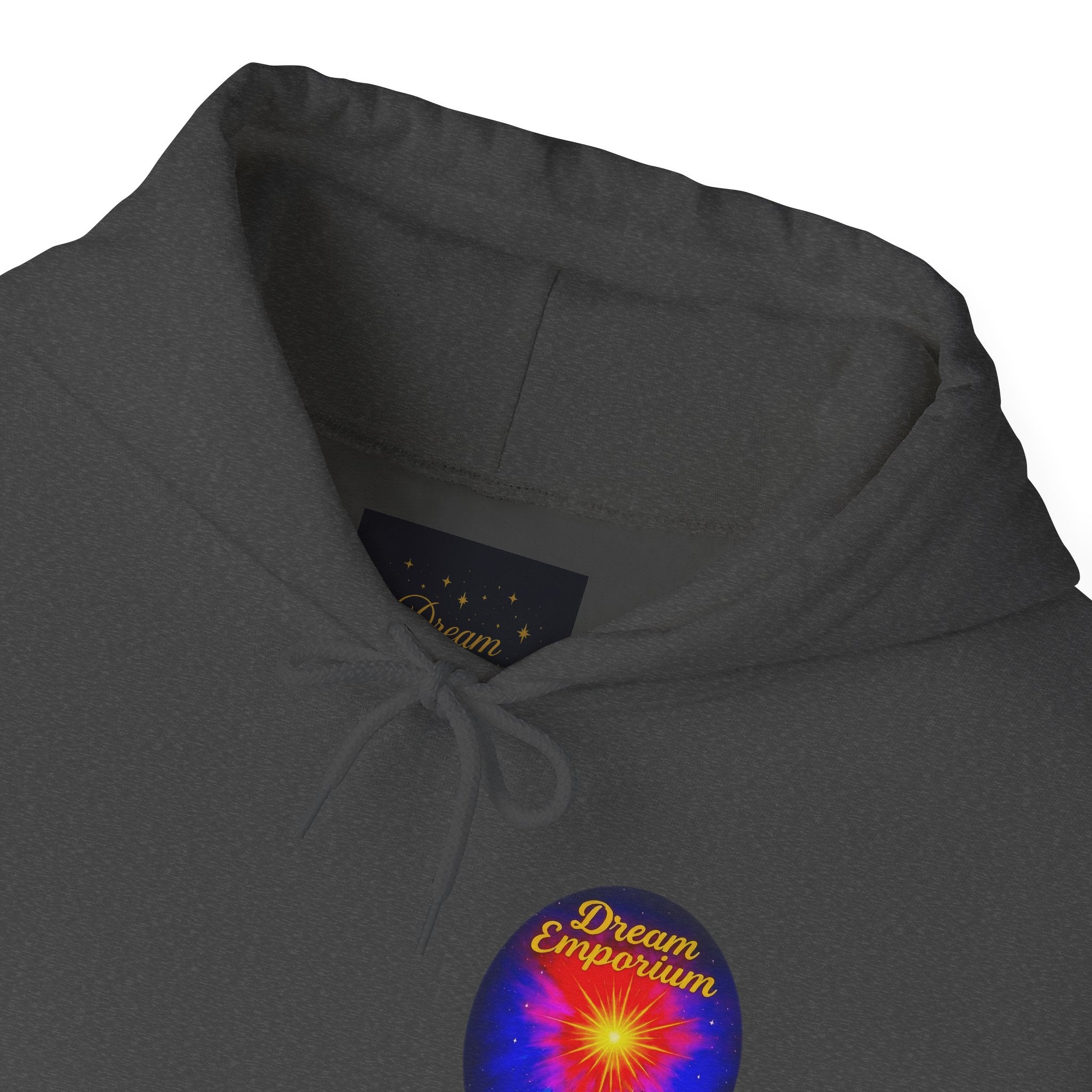 Dream Emporium – Back Printed Radiant Starburst Heavy Blend™ Hooded Sweatshirt, Inspirational and Motivational Apparel, Gift for Dreamers, Creative Expression Wear