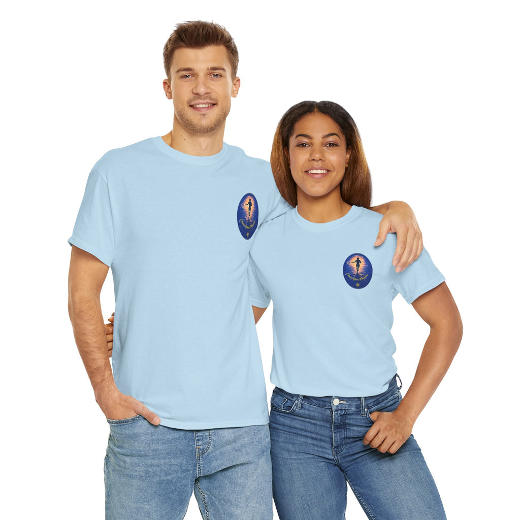 Chase Your Dreams – Sunrise Silhouette Back Printed Heavy Cotton Tee, Inspirational and Motivational Apparel, Gift for Dreamers, Creative Expression Wear