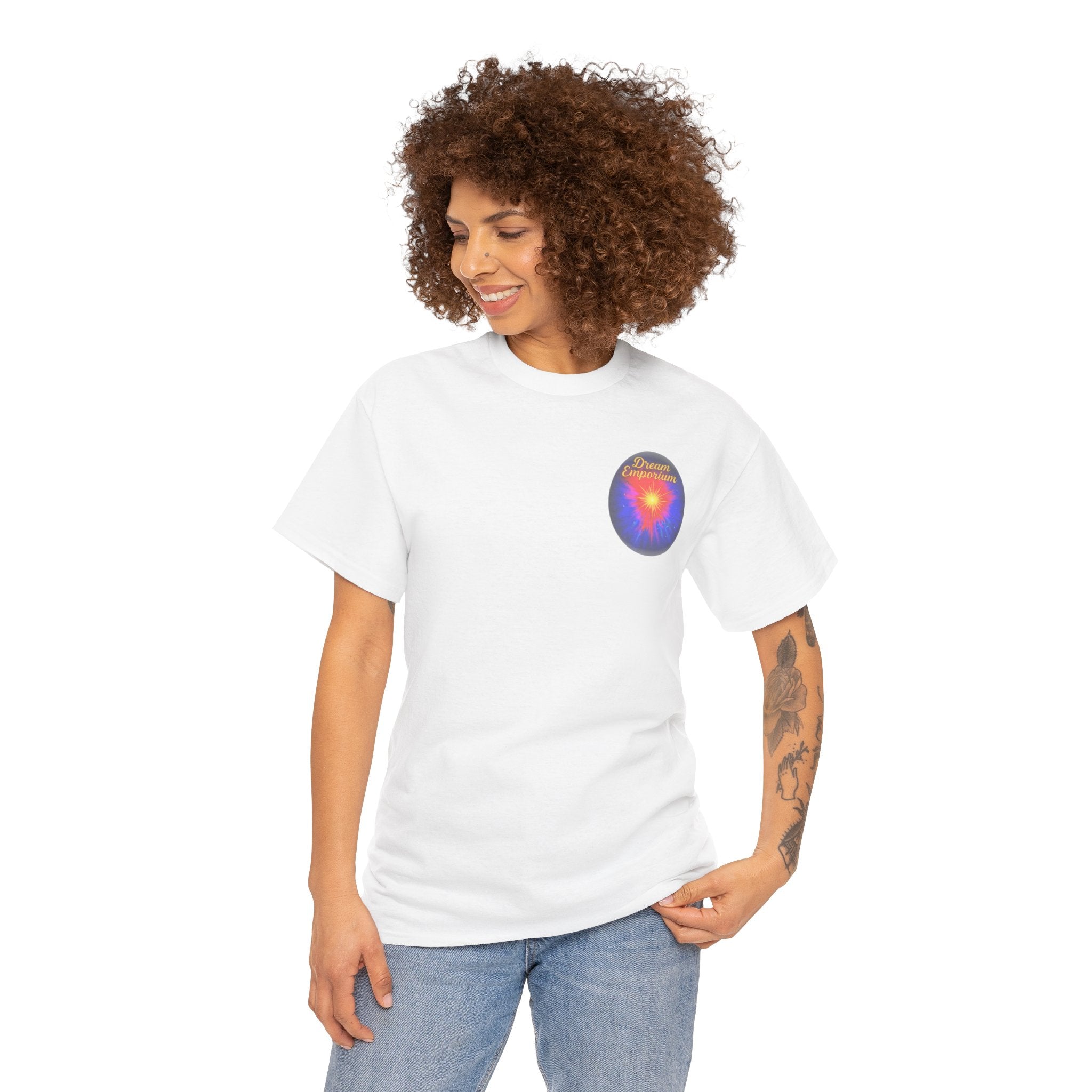 Dream Emporium – Back Printed Radiant Starburst Heavy Blend™ Cotton Tee,Inspirational and Motivational Apparel, Gift for Dreamers, Creative Expression Wear