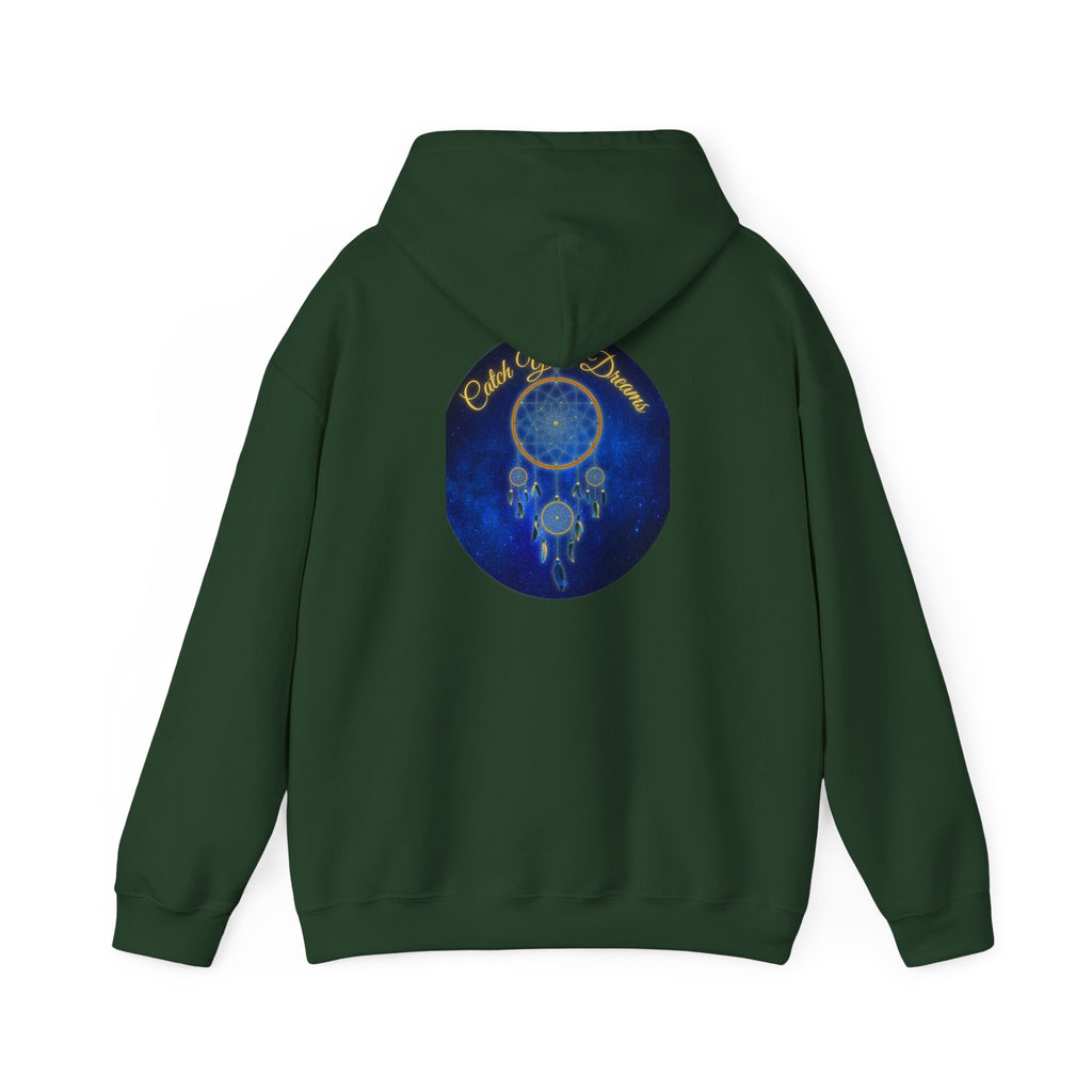 Catch Your Dream – Dreamcatcher Back Print Hooded Sweatshirt, Inspirational and Motivational Apparel, Gift for Dreamers, Creative Expression Wear