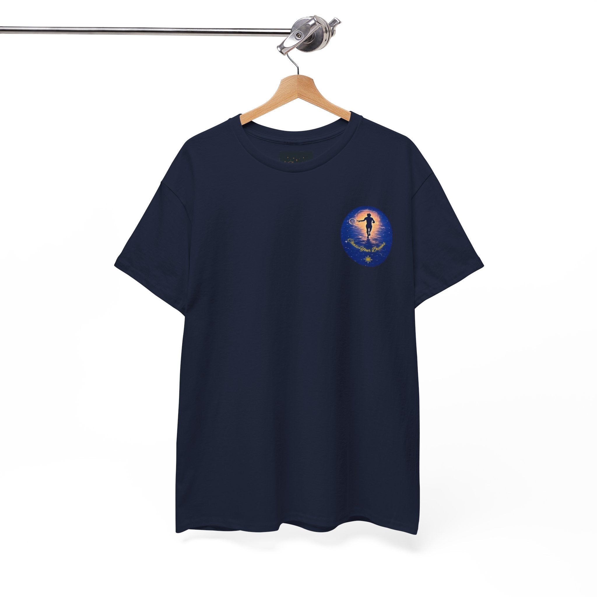 Chase Your Dreams – Sunrise Silhouette Back Printed Heavy Cotton Tee, Inspirational and Motivational Apparel, Gift for Dreamers, Creative Expression Wear
