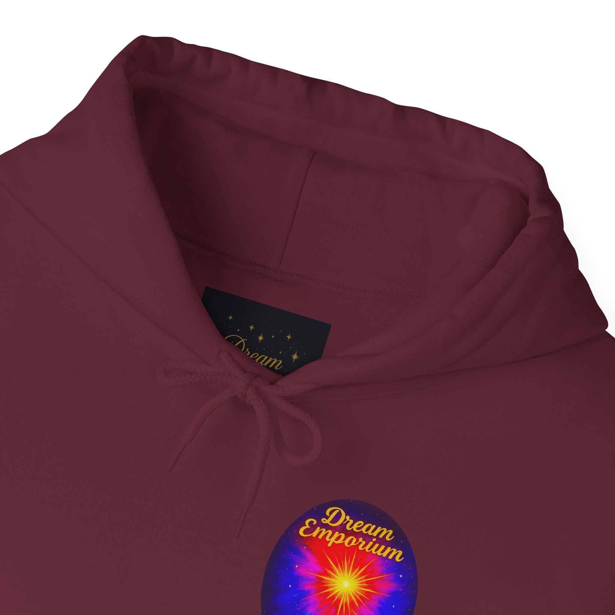Dream Emporium – Back Printed Radiant Starburst Heavy Blend™ Hooded Sweatshirt, Inspirational and Motivational Apparel, Gift for Dreamers, Creative Expression Wear