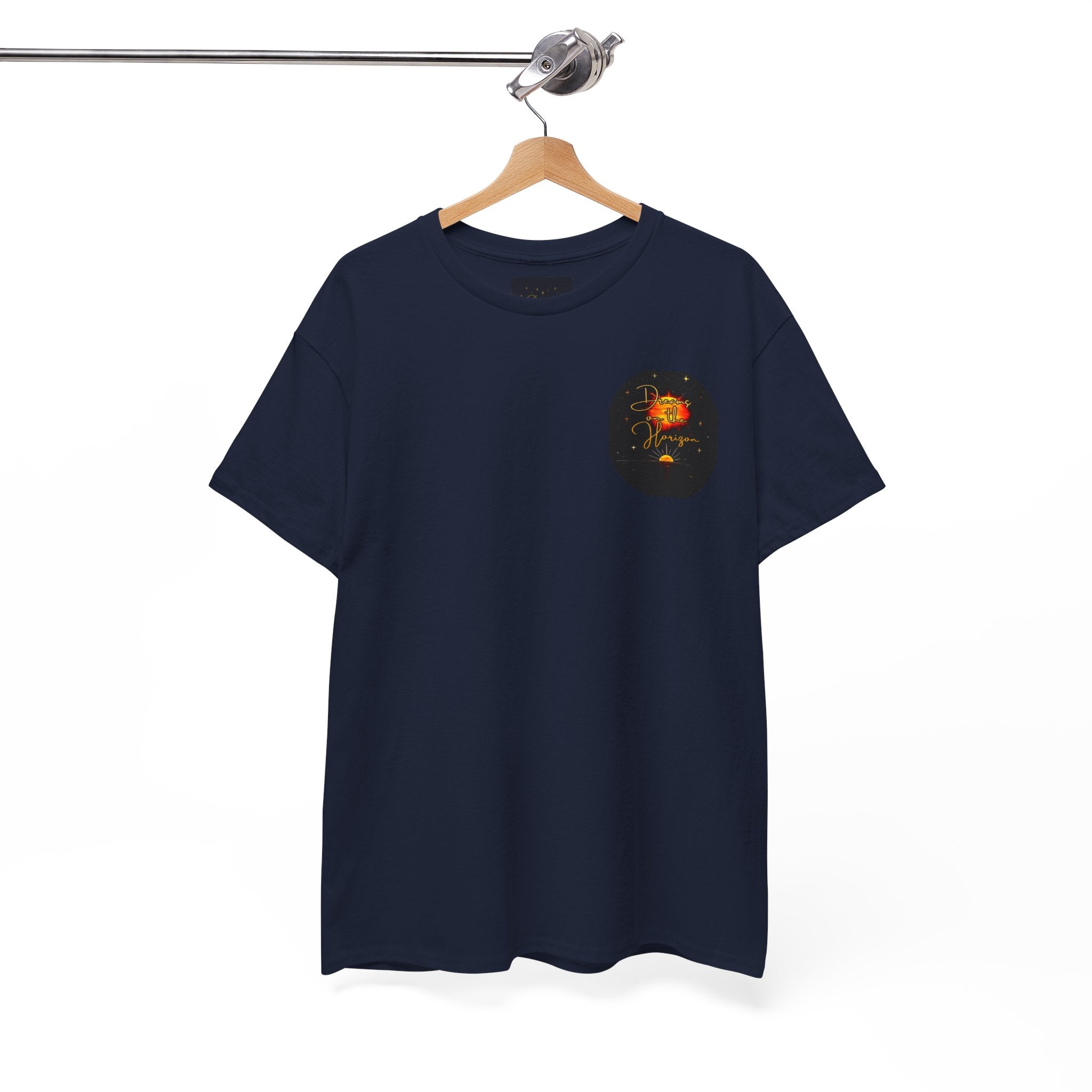 Dreams on the Horizon – Sunrise Back-Print Heavy Cotton Tee, Inspirational and Motivational Apparel, Gift for Dreamers, Creative Expression Wear