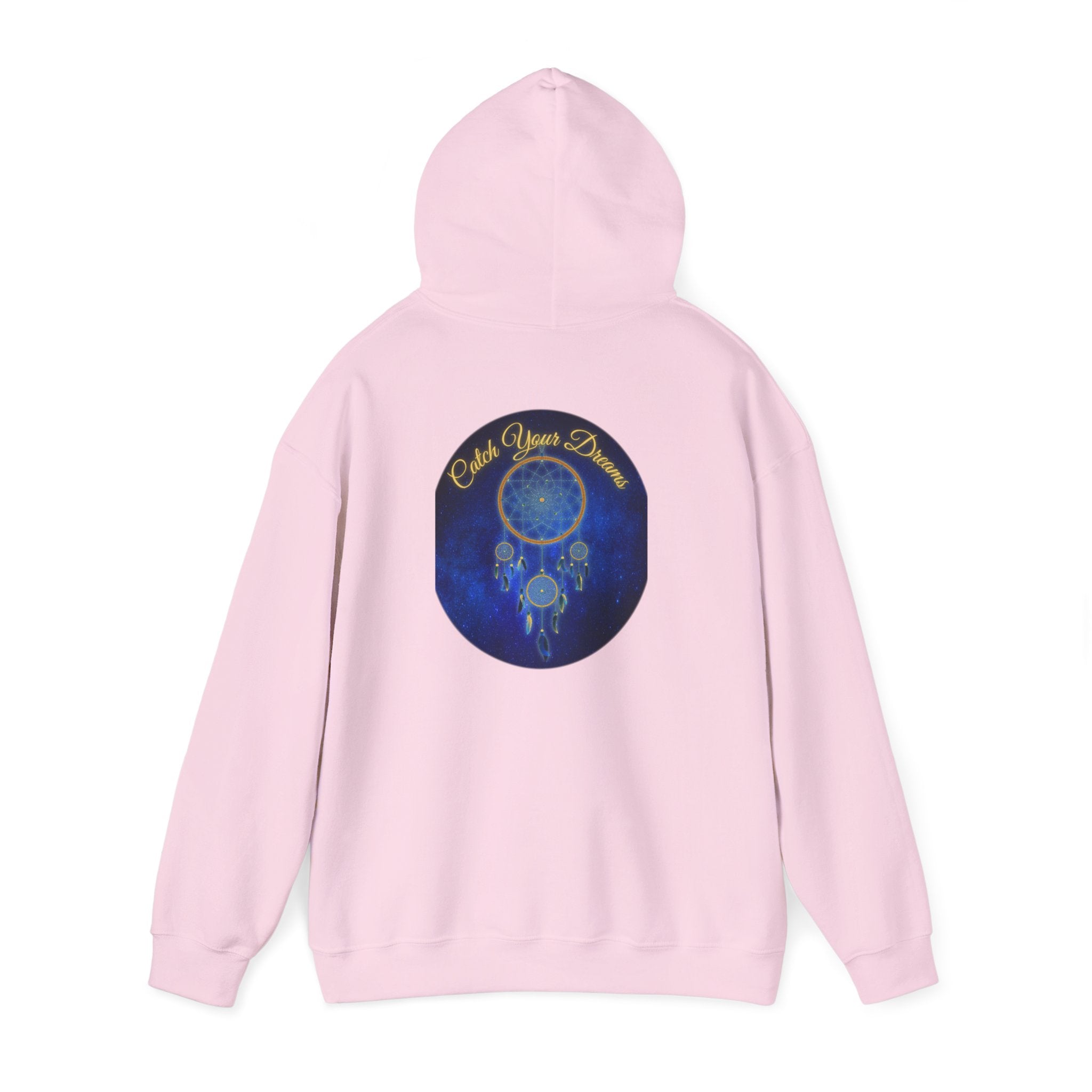 Catch Your Dream – Dreamcatcher Back Print Hooded Sweatshirt, Inspirational and Motivational Apparel, Gift for Dreamers, Creative Expression Wear