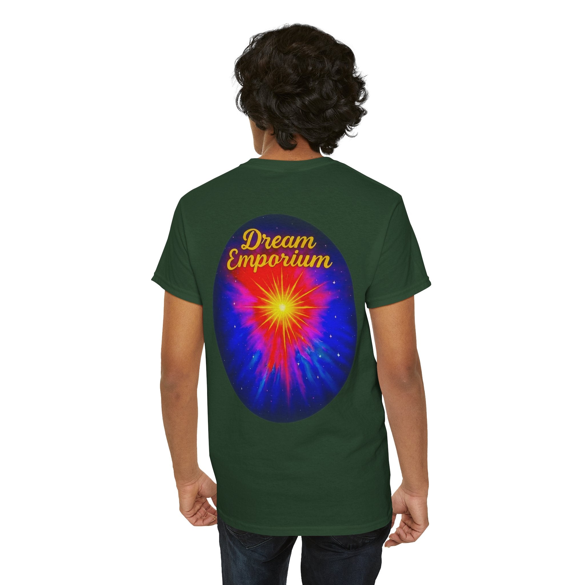 Dream Emporium – Back Printed Radiant Starburst Heavy Blend™ Cotton Tee,Inspirational and Motivational Apparel, Gift for Dreamers, Creative Expression Wear