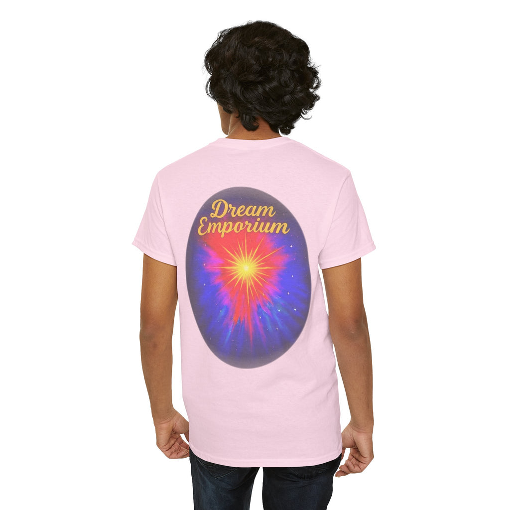 Dream Emporium – Back Printed Radiant Starburst Heavy Blend™ Cotton Tee,Inspirational and Motivational Apparel, Gift for Dreamers, Creative Expression Wear
