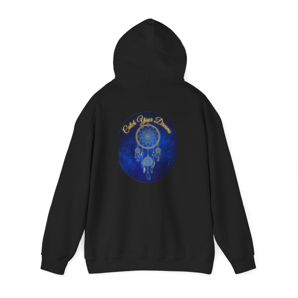 Catch Your Dream – Dreamcatcher Back Print Hooded Sweatshirt, Inspirational and Motivational Apparel, Gift for Dreamers, Creative Expression Wear