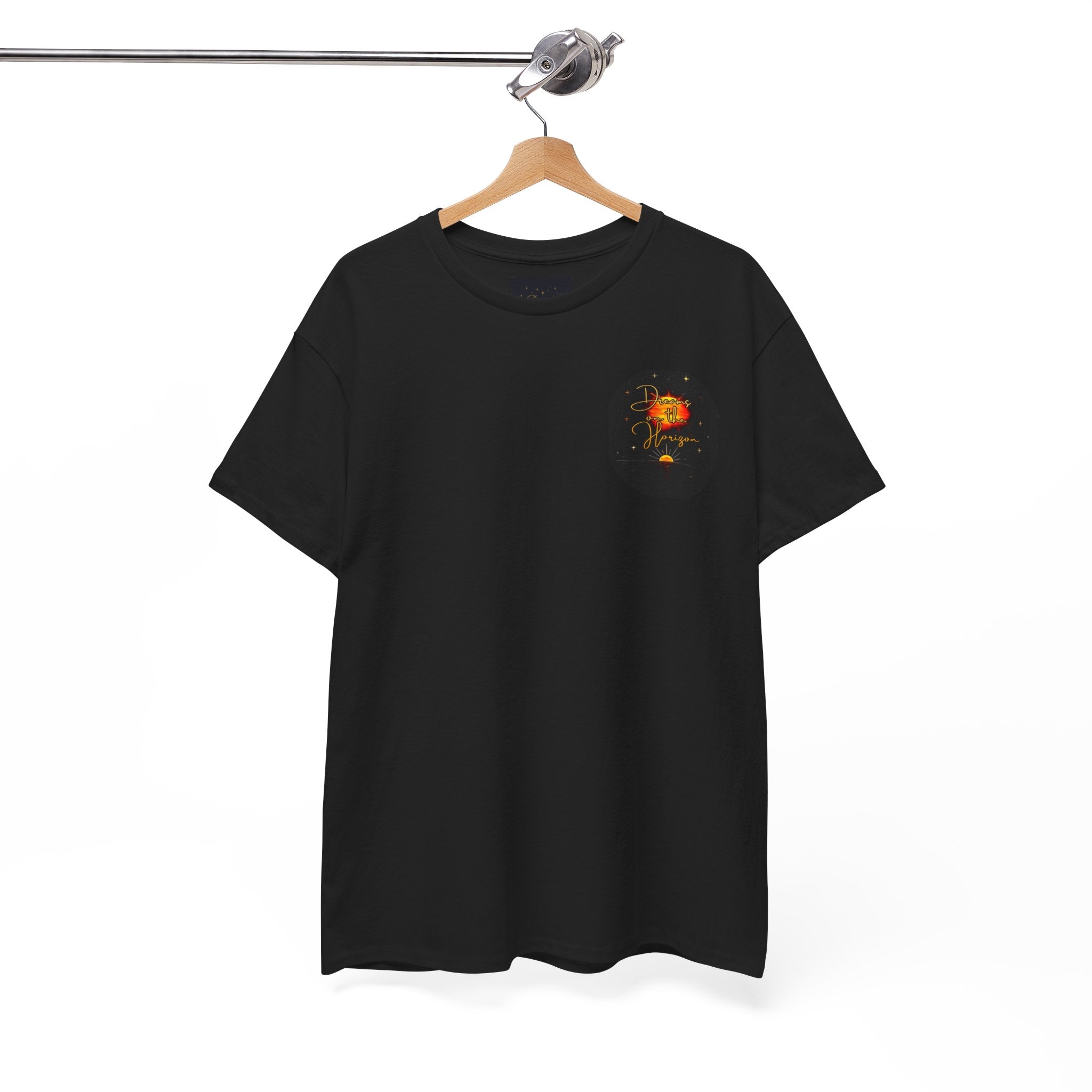 Dreams on the Horizon – Sunrise Back-Print Heavy Cotton Tee, Inspirational and Motivational Apparel, Gift for Dreamers, Creative Expression Wear