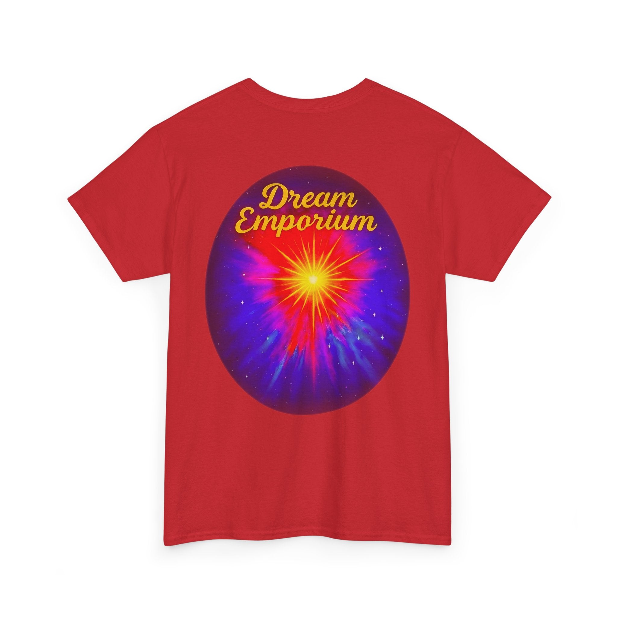 Dream Emporium – Back Printed Radiant Starburst Heavy Blend™ Cotton Tee,Inspirational and Motivational Apparel, Gift for Dreamers, Creative Expression Wear
