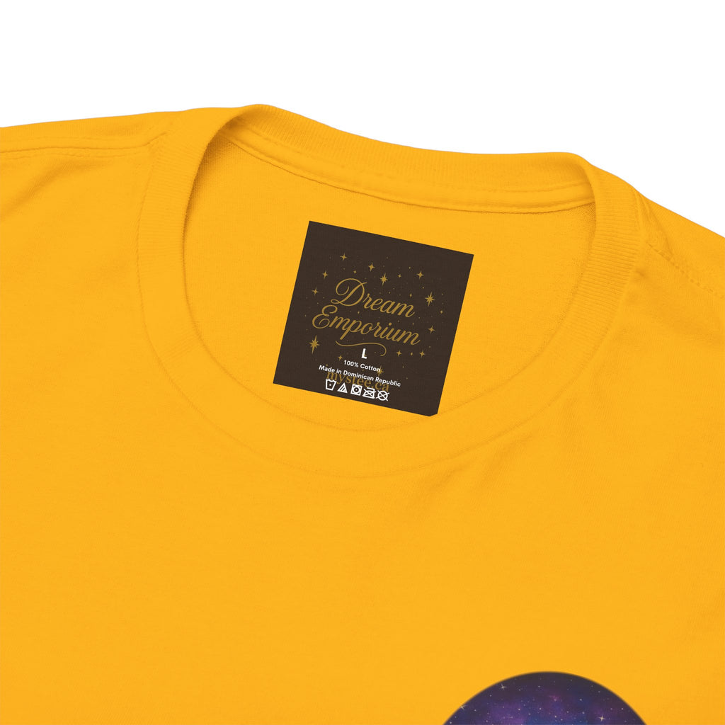 Dare to Dream Moon-Phase Tee – Golden Full Moon Back Print + Front Badge | Gildan 5000 Heavy Cotton, Inspirational and Motivational Apparel, Gift for Dreamers, Creative Expression Wear