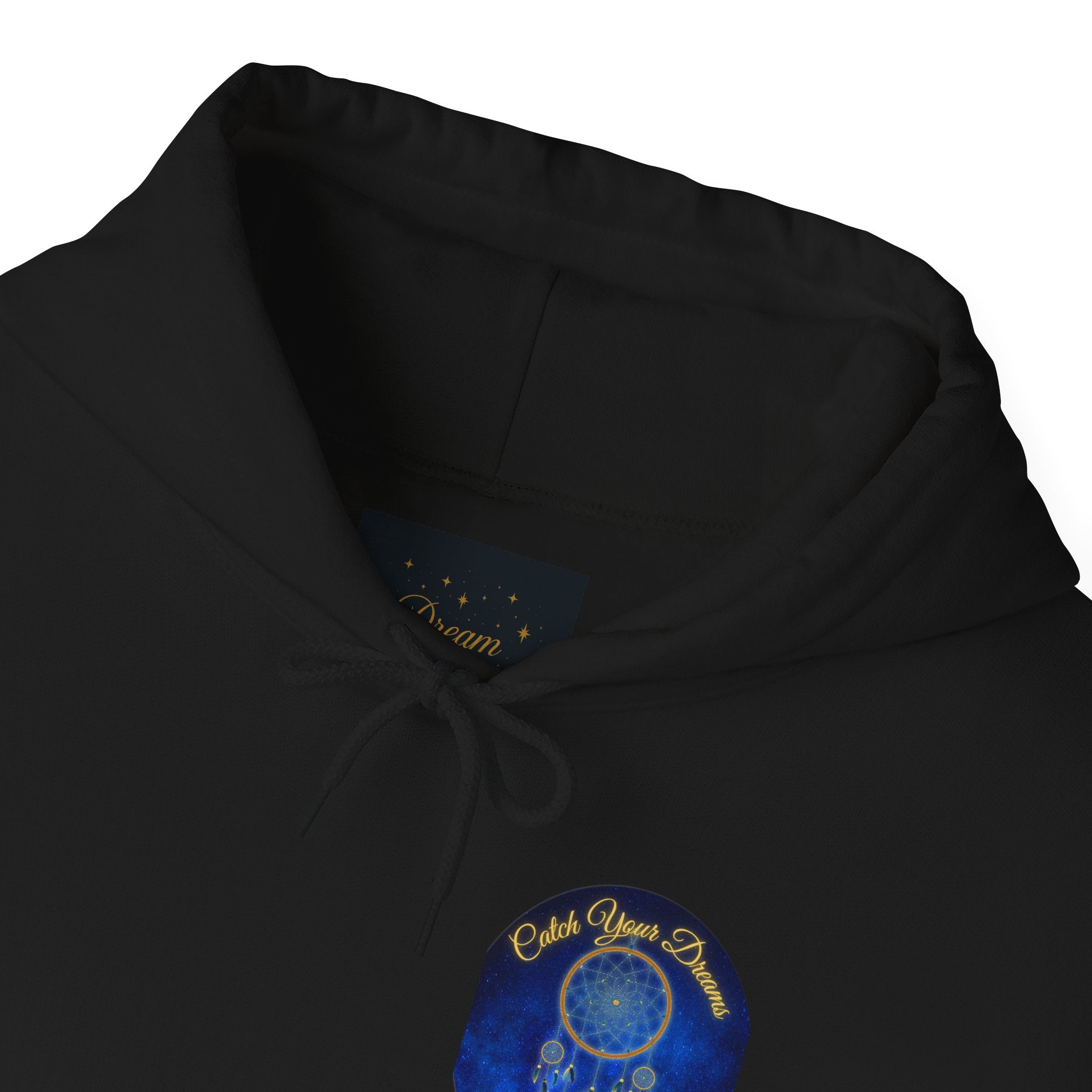 Catch Your Dream – Dreamcatcher Back Print Hooded Sweatshirt, Inspirational and Motivational Apparel, Gift for Dreamers, Creative Expression Wear