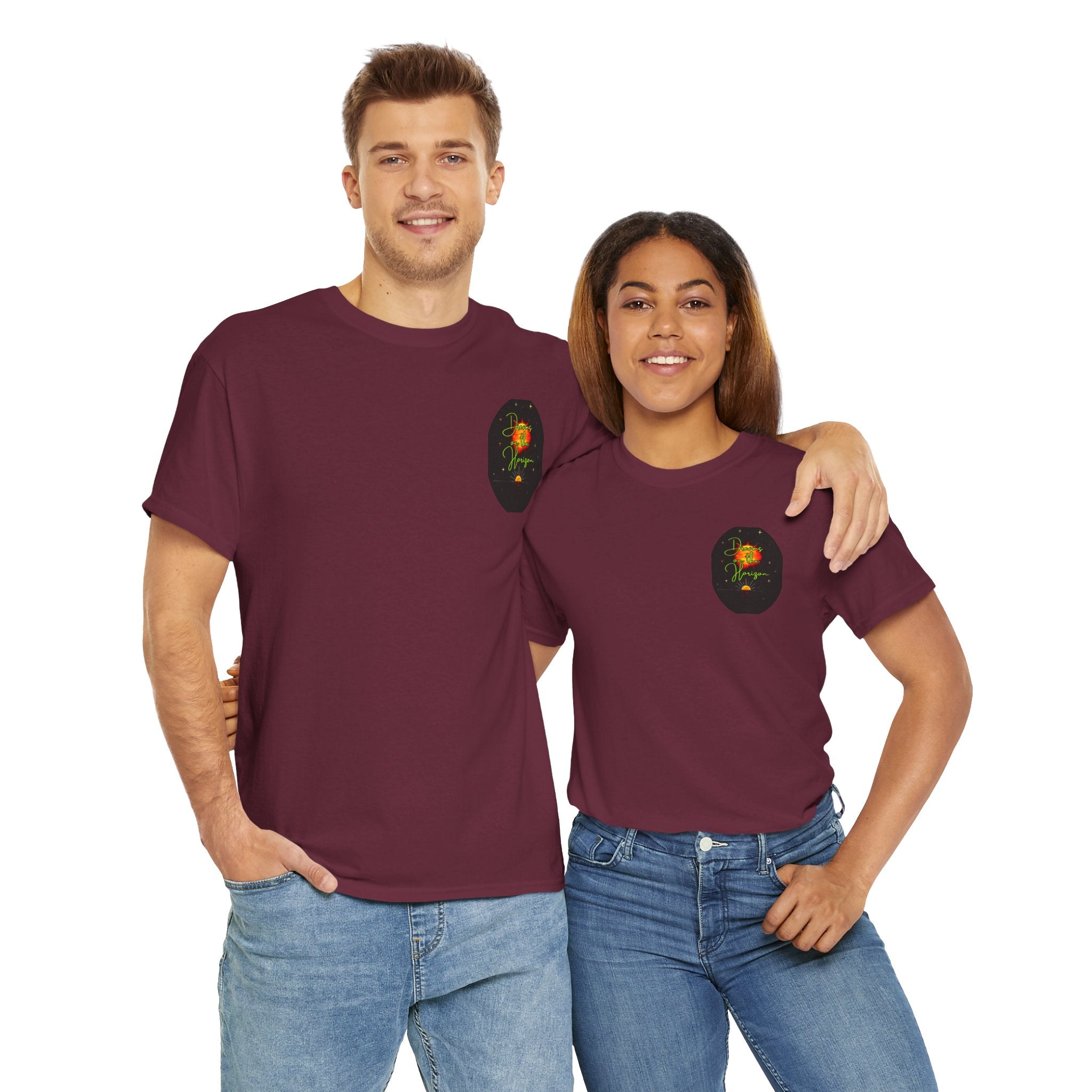 Dreams on the Horizon (Lemongrass) – Sunrise Back-Print Heavy Cotton Tee, Inspirational and Motivational Apparel, Gift for Dreamers, Creative Expression Wear