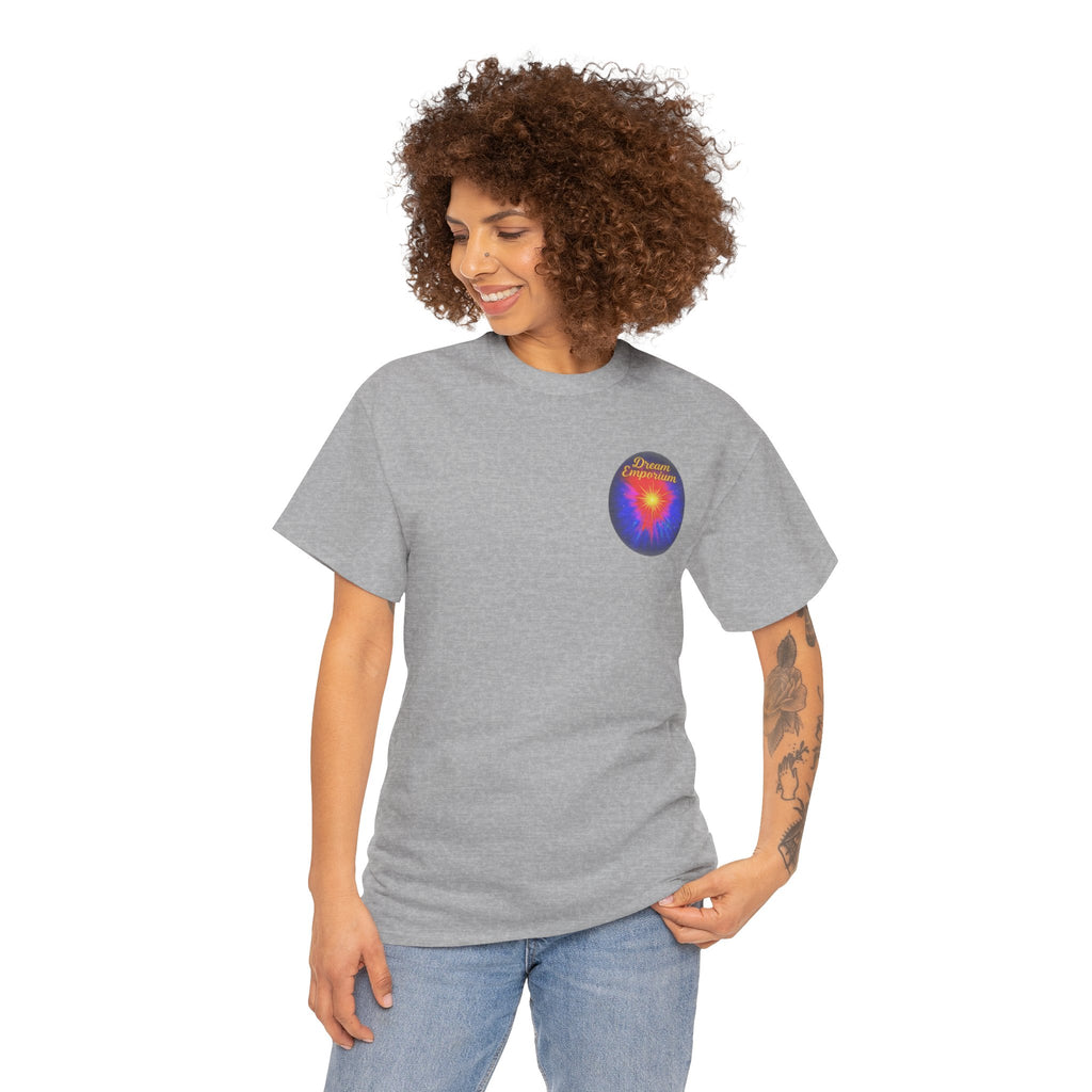 Dream Emporium – Back Printed Radiant Starburst Heavy Blend™ Cotton Tee,Inspirational and Motivational Apparel, Gift for Dreamers, Creative Expression Wear