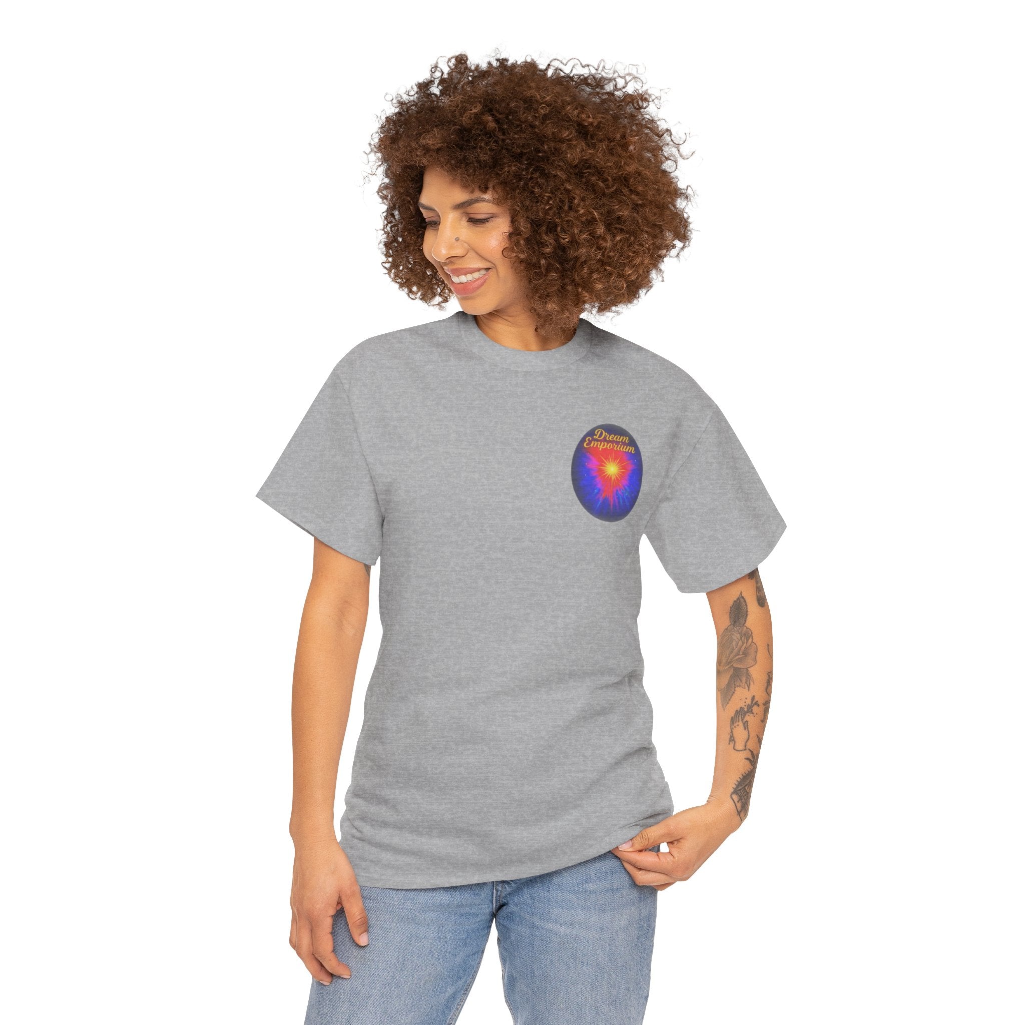 Dream Emporium – Back Printed Radiant Starburst Heavy Blend™ Cotton Tee,Inspirational and Motivational Apparel, Gift for Dreamers, Creative Expression Wear