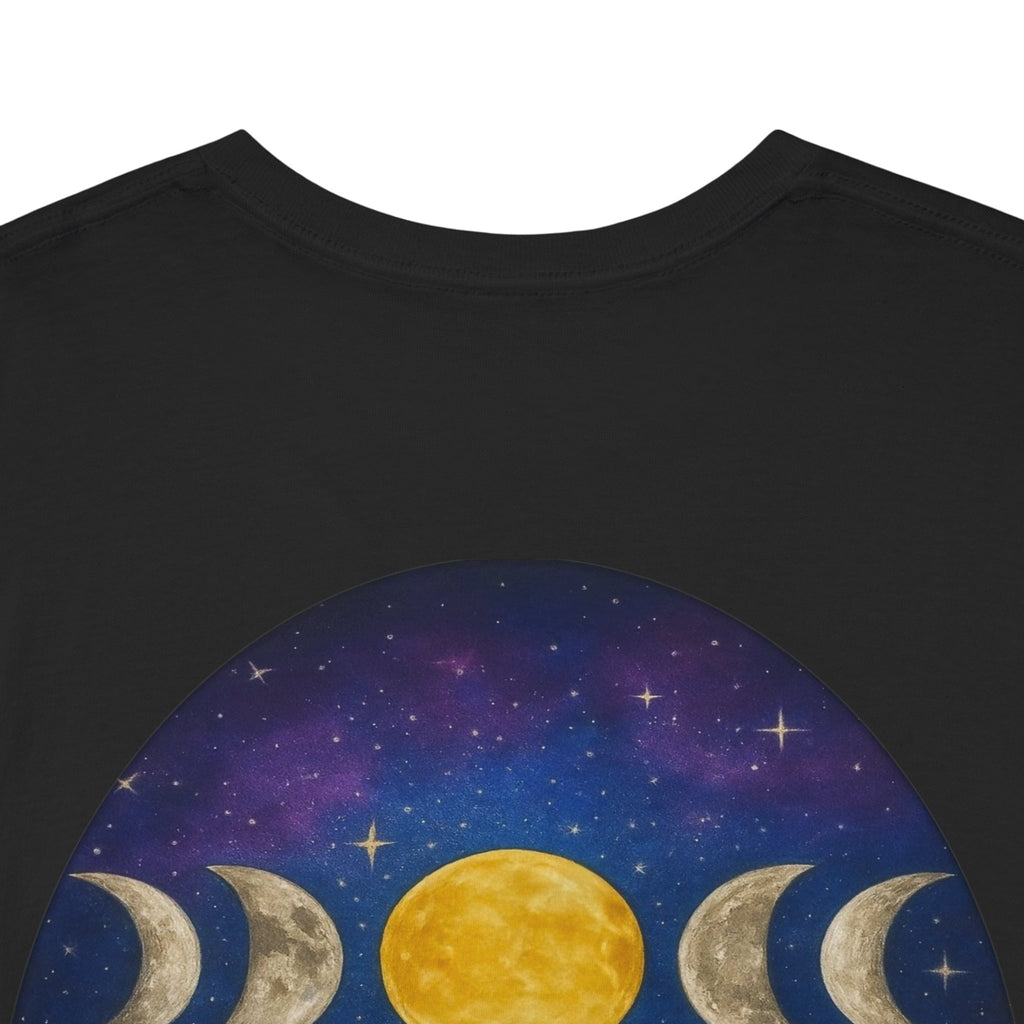Dare to Dream Moon-Phase Tee – Golden Full Moon Back Print + Front Badge | Gildan 5000 Heavy Cotton, Inspirational and Motivational Apparel, Gift for Dreamers, Creative Expression Wear