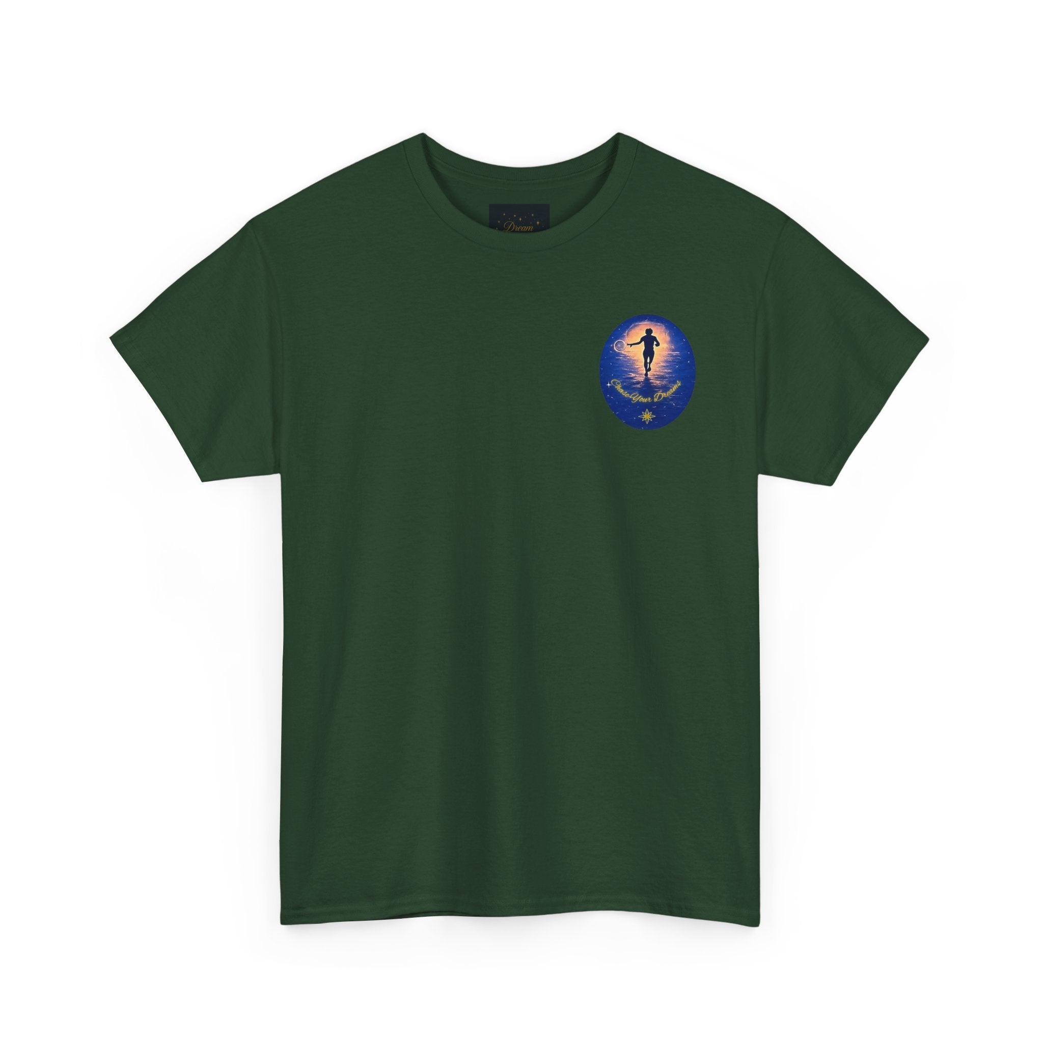 Chase Your Dreams – Sunrise Silhouette Back Printed Heavy Cotton Tee, Inspirational and Motivational Apparel, Gift for Dreamers, Creative Expression Wear