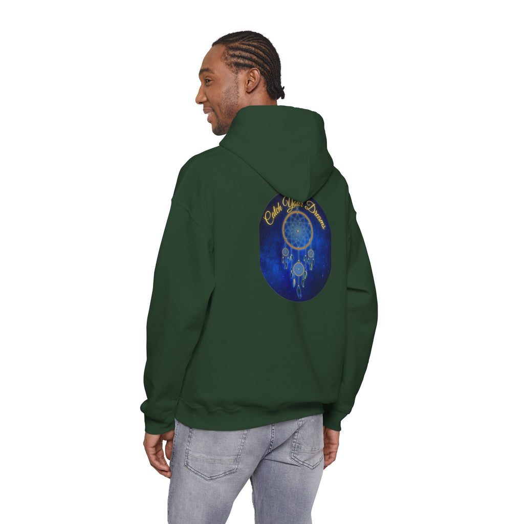 Catch Your Dream – Dreamcatcher Back Print Hooded Sweatshirt, Inspirational and Motivational Apparel, Gift for Dreamers, Creative Expression Wear