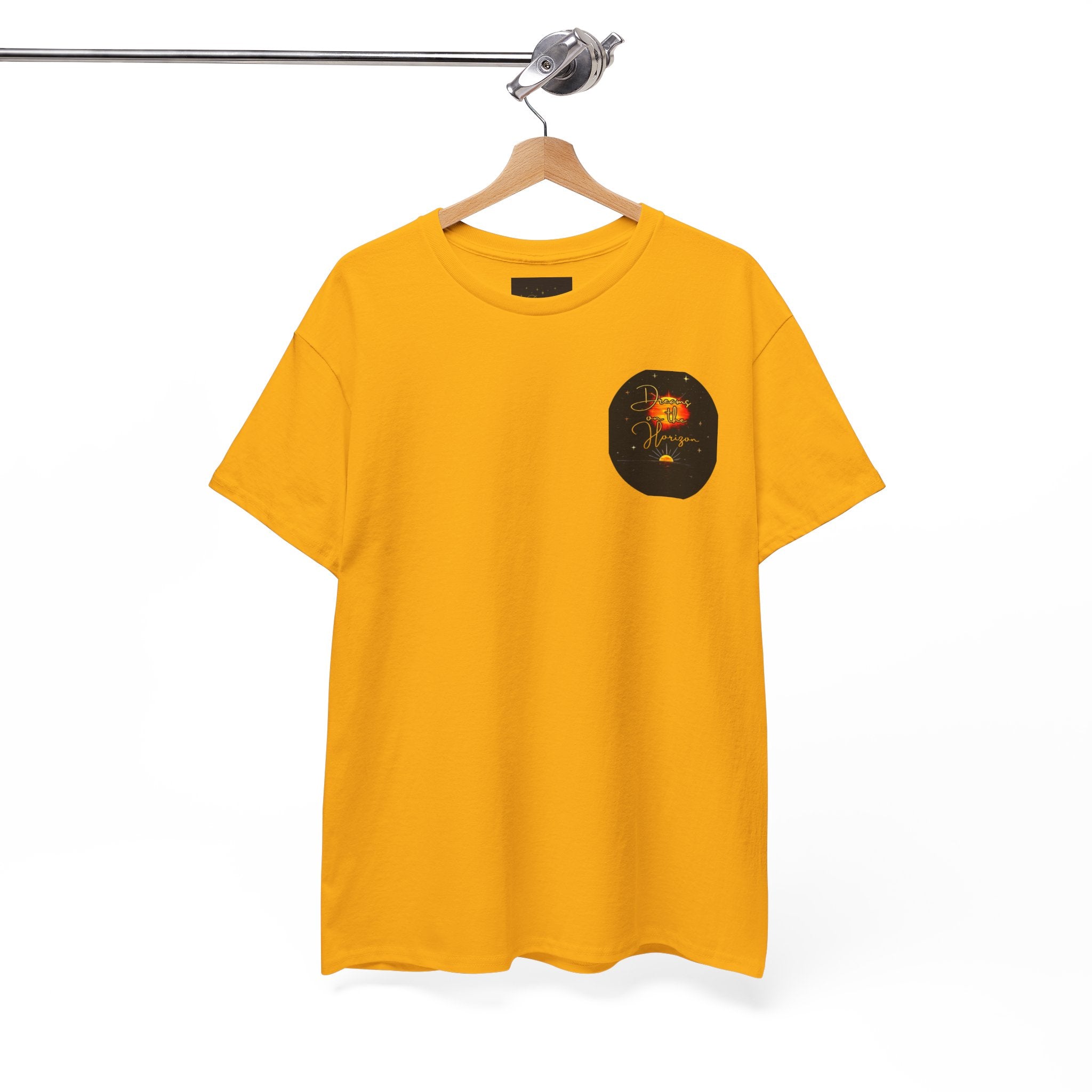 Dreams on the Horizon – Sunrise Back-Print Heavy Cotton Tee, Inspirational and Motivational Apparel, Gift for Dreamers, Creative Expression Wear