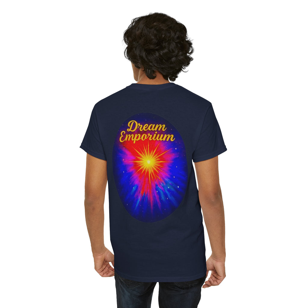 Dream Emporium – Back Printed Radiant Starburst Heavy Blend™ Cotton Tee,Inspirational and Motivational Apparel, Gift for Dreamers, Creative Expression Wear