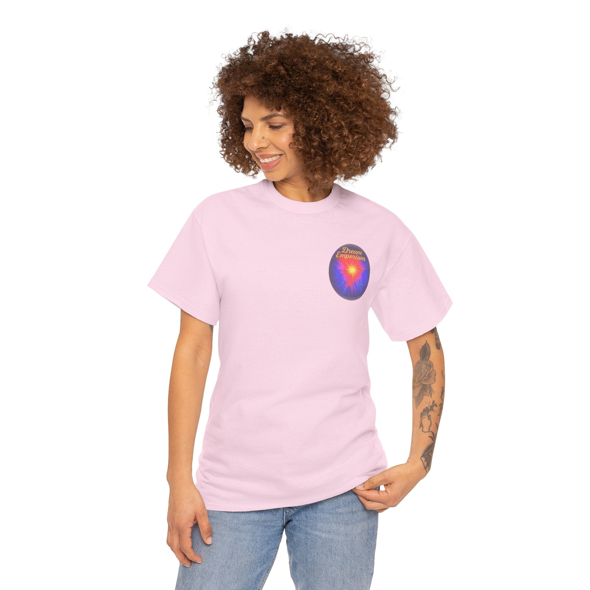 Dream Emporium – Back Printed Radiant Starburst Heavy Blend™ Cotton Tee,Inspirational and Motivational Apparel, Gift for Dreamers, Creative Expression Wear