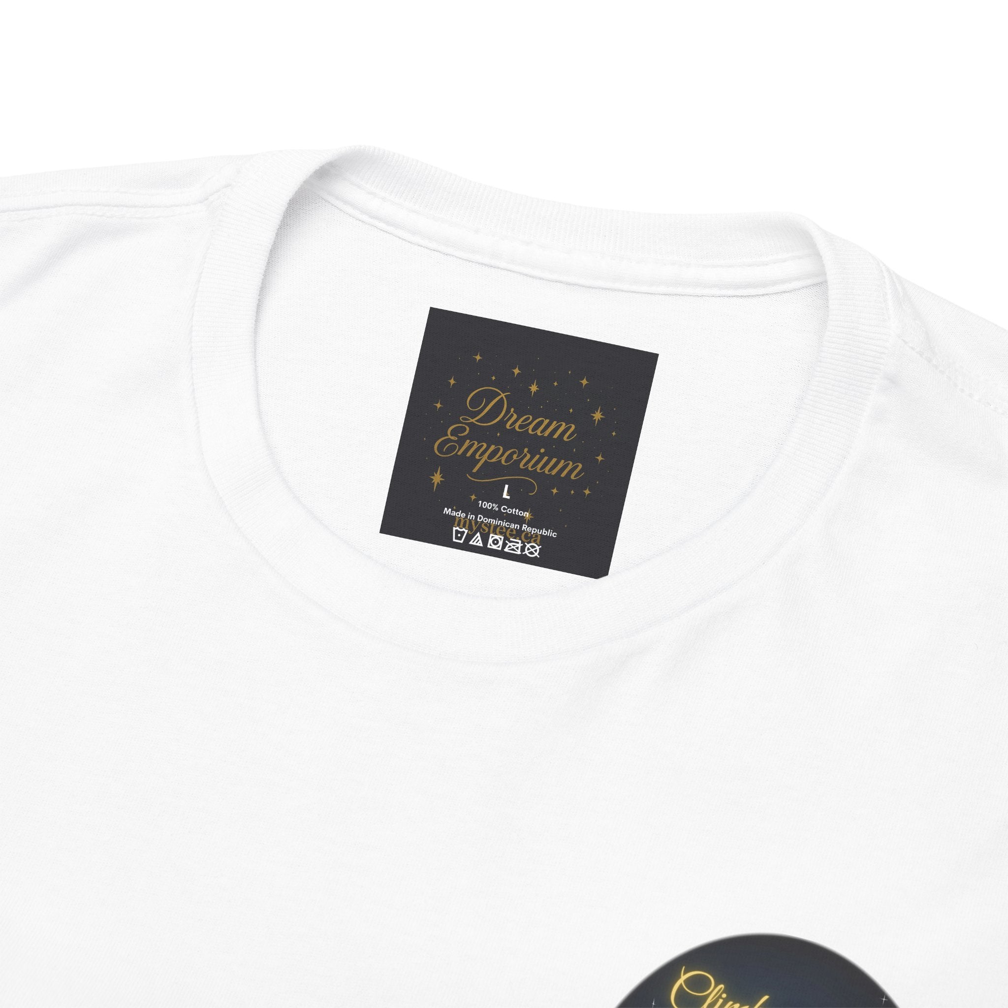 Climb To Your Dreams – Starry Night Ladder Back-Print Tee + Front Badge | Gildan 5000, Inspirational and Motivational Apparel, Gift for Dreamers, Creative Expression Wear