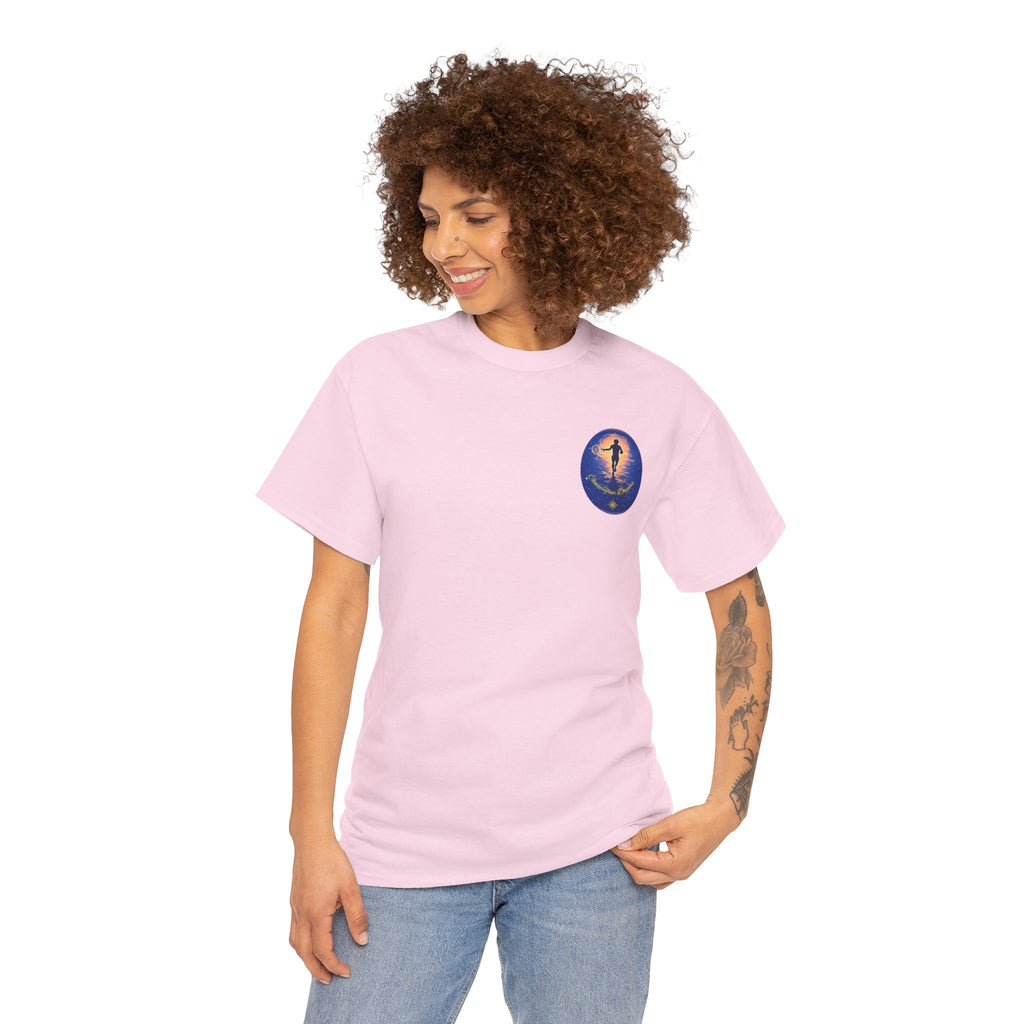 Chase Your Dreams – Sunrise Silhouette Back Printed Heavy Cotton Tee, Inspirational and Motivational Apparel, Gift for Dreamers, Creative Expression Wear