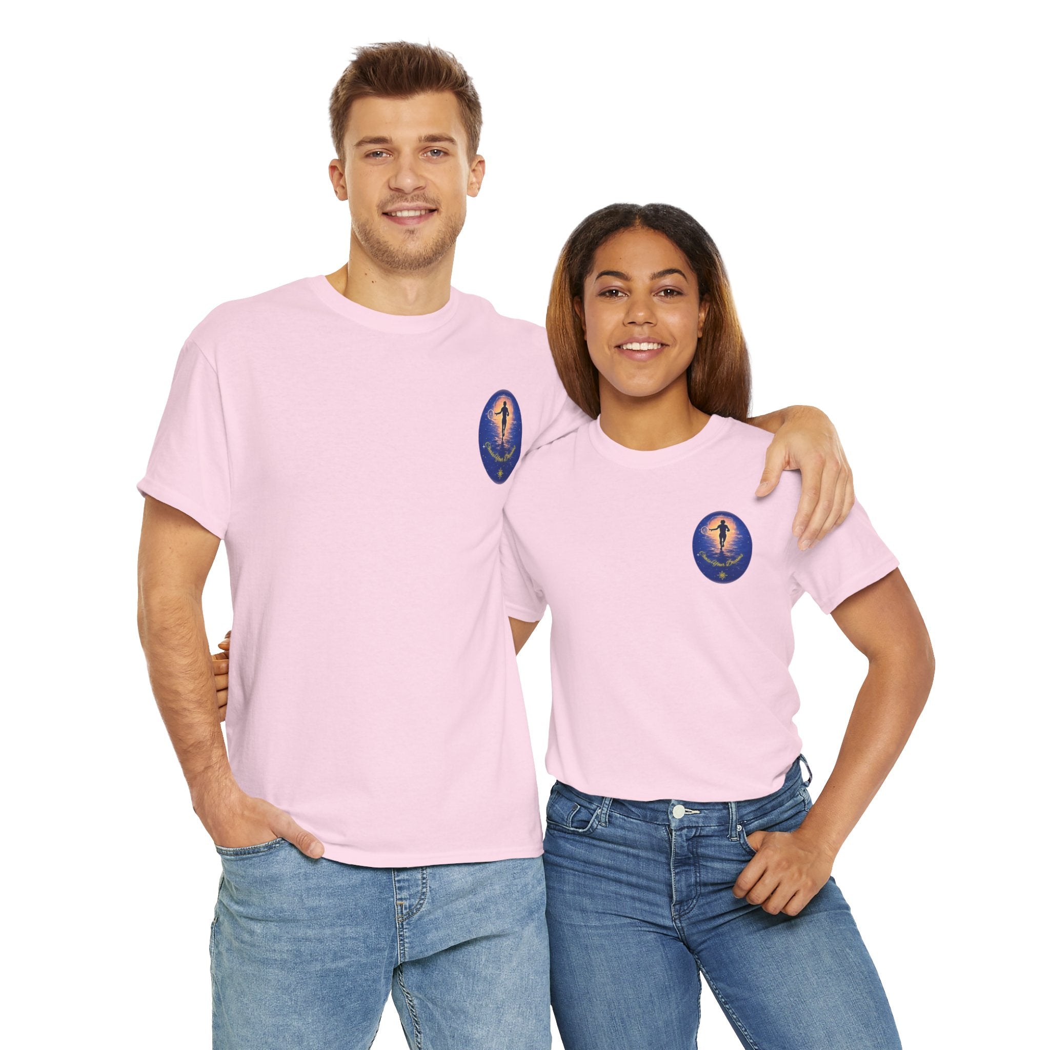Chase Your Dreams – Sunrise Silhouette Back Printed Heavy Cotton Tee, Inspirational and Motivational Apparel, Gift for Dreamers, Creative Expression Wear
