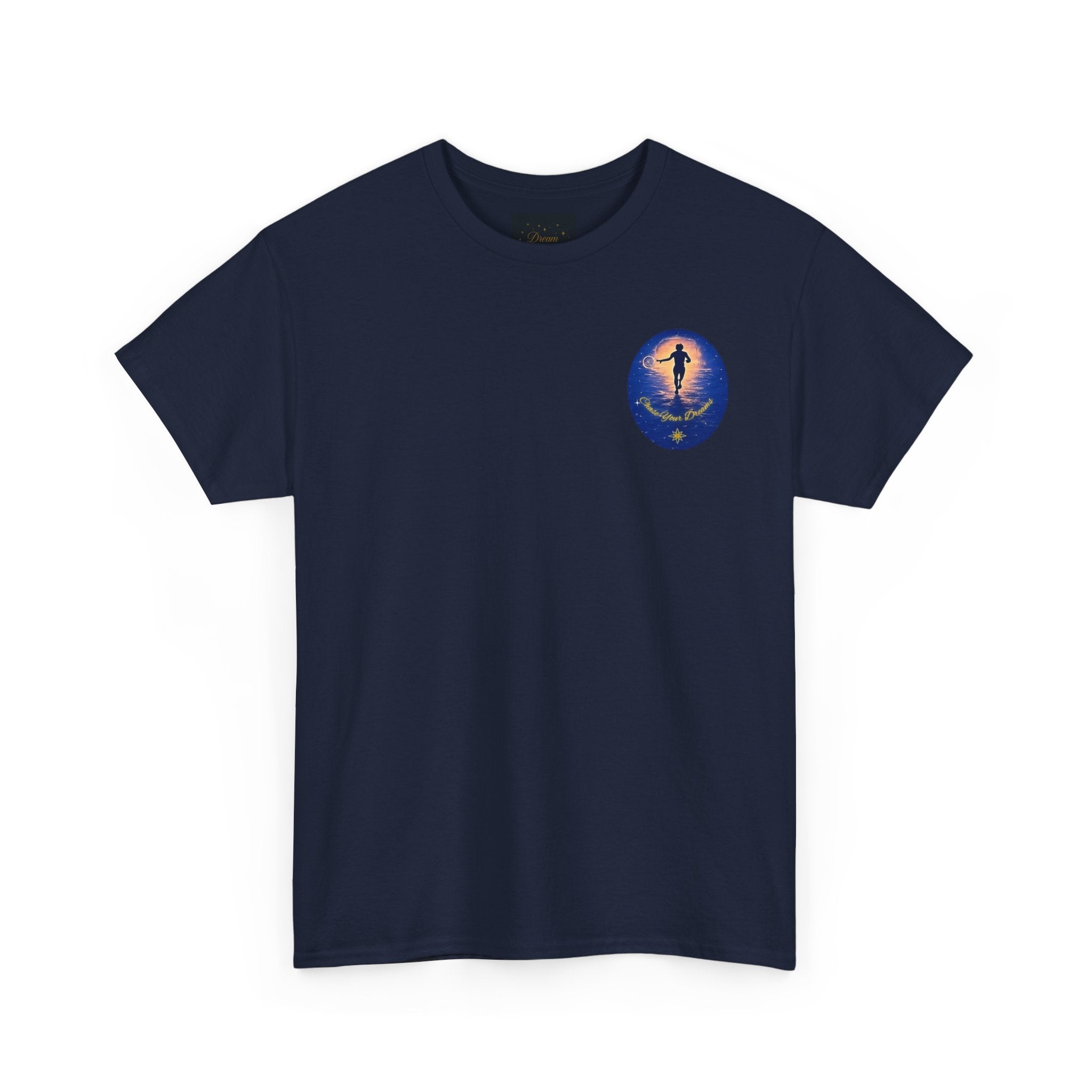 Chase Your Dreams – Sunrise Silhouette Back Printed Heavy Cotton Tee, Inspirational and Motivational Apparel, Gift for Dreamers, Creative Expression Wear