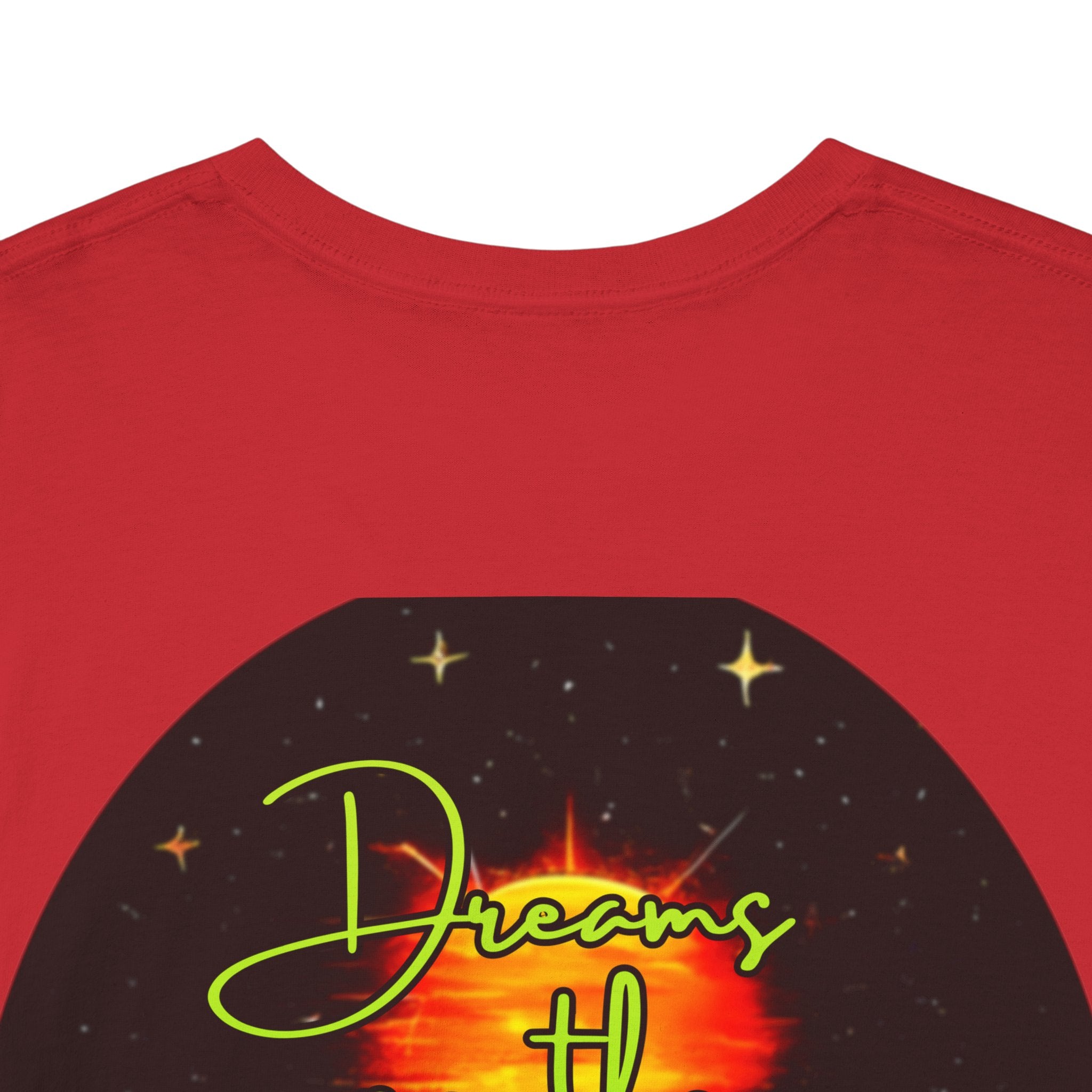 Dreams on the Horizon (Lemongrass) – Sunrise Back-Print Heavy Cotton Tee, Inspirational and Motivational Apparel, Gift for Dreamers, Creative Expression Wear