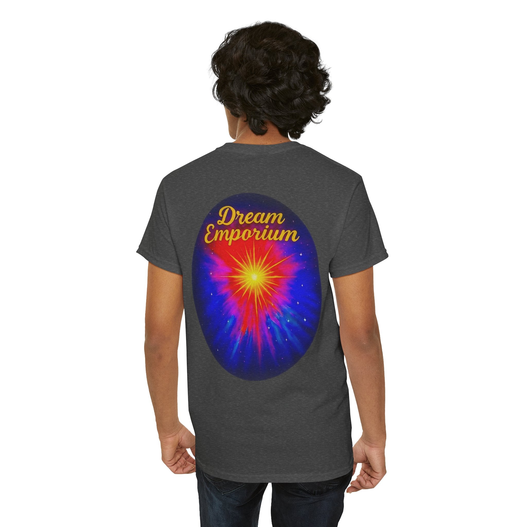 Dream Emporium – Back Printed Radiant Starburst Heavy Blend™ Cotton Tee,Inspirational and Motivational Apparel, Gift for Dreamers, Creative Expression Wear