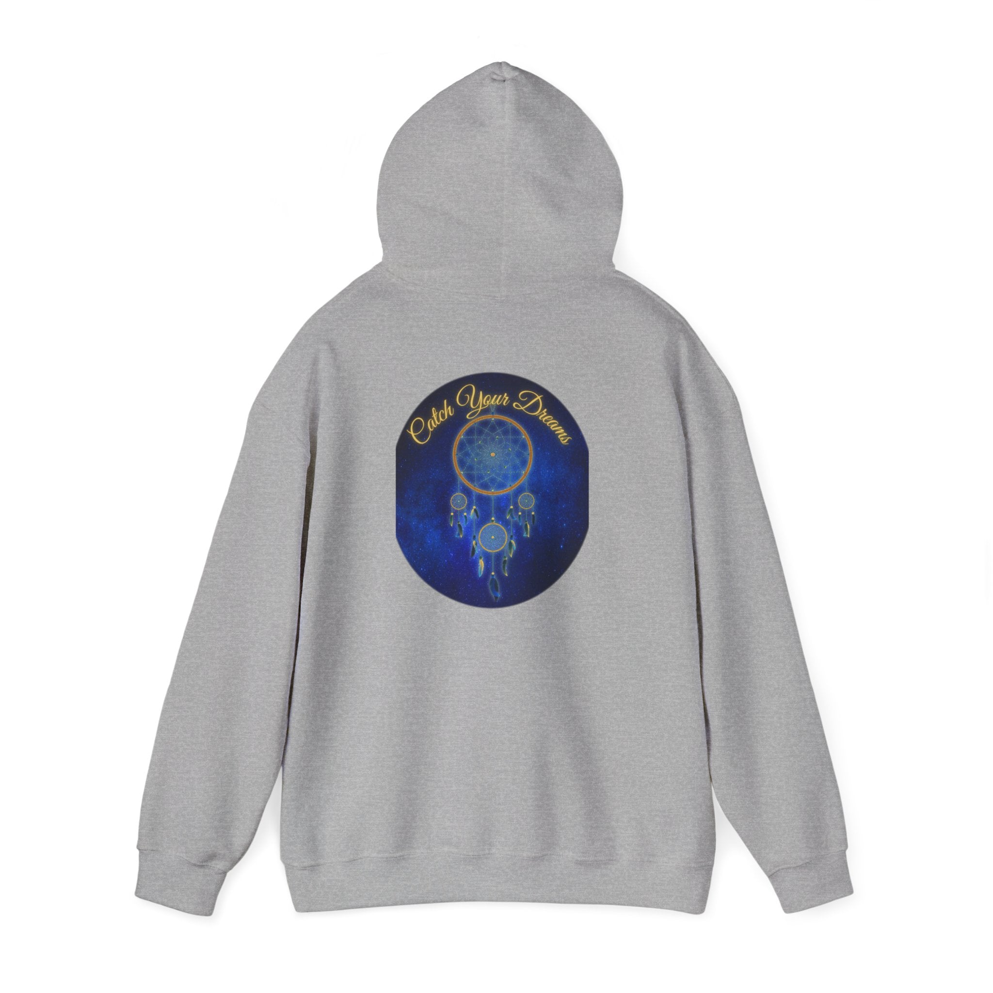 Catch Your Dream – Dreamcatcher Back Print Hooded Sweatshirt, Inspirational and Motivational Apparel, Gift for Dreamers, Creative Expression Wear
