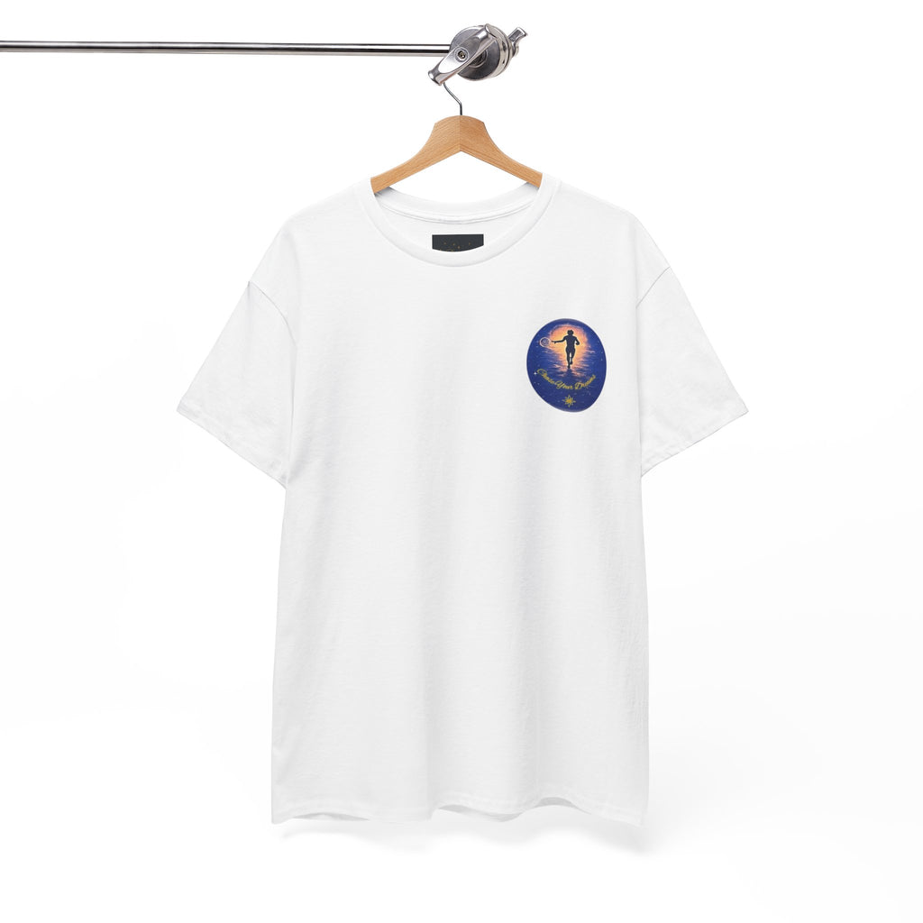 Chase Your Dreams – Sunrise Silhouette Back Printed Heavy Cotton Tee, Inspirational and Motivational Apparel, Gift for Dreamers, Creative Expression Wear