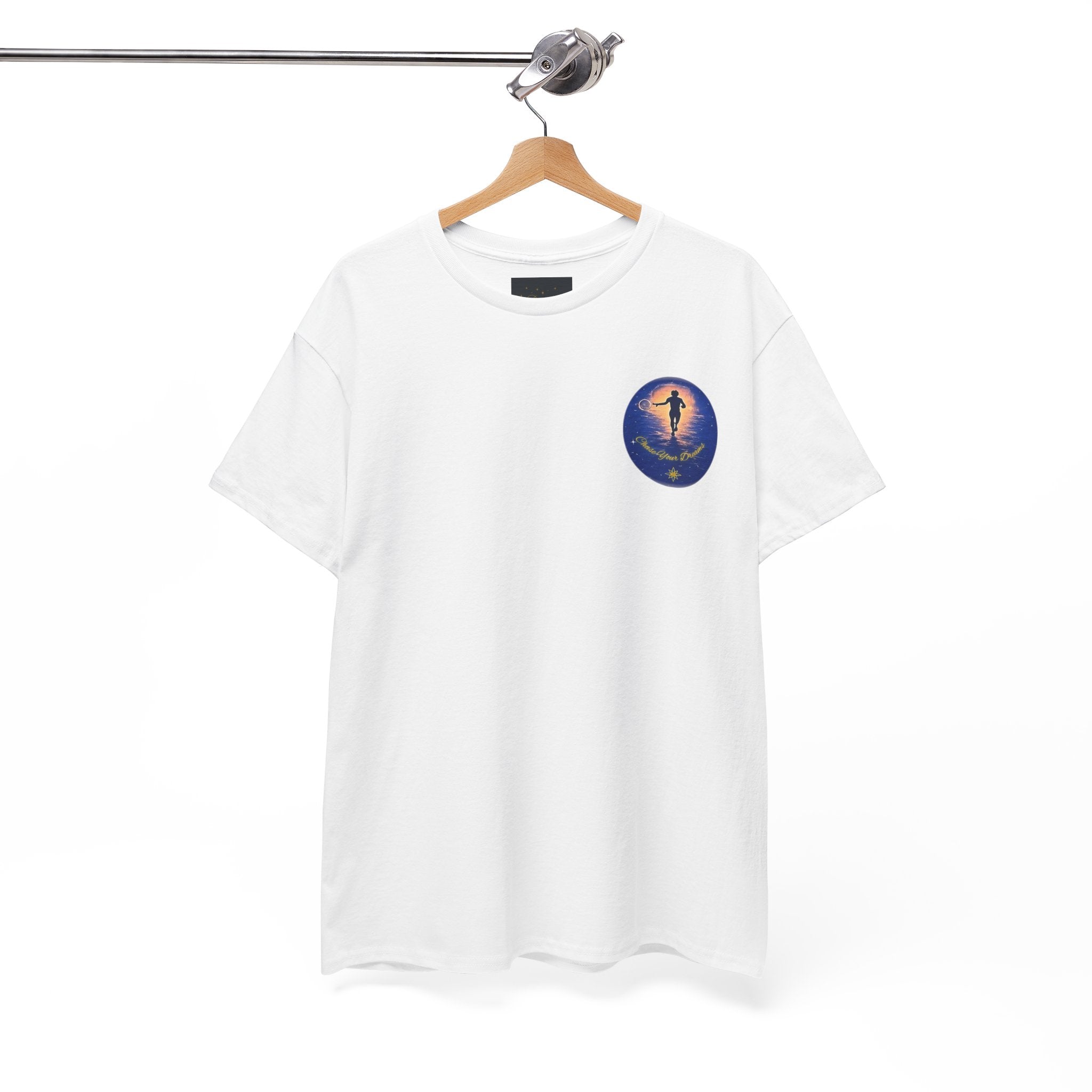 Chase Your Dreams – Sunrise Silhouette Back Printed Heavy Cotton Tee, Inspirational and Motivational Apparel, Gift for Dreamers, Creative Expression Wear